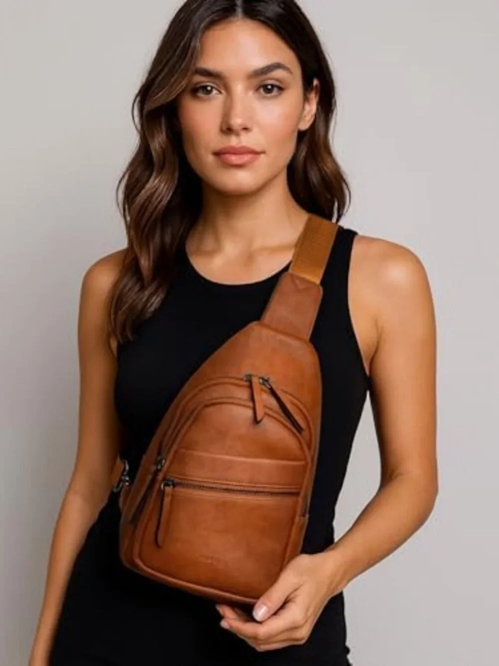 Trendy Large Leather Sling Bag for Women - Fashionable Crossbody Chest Bag for